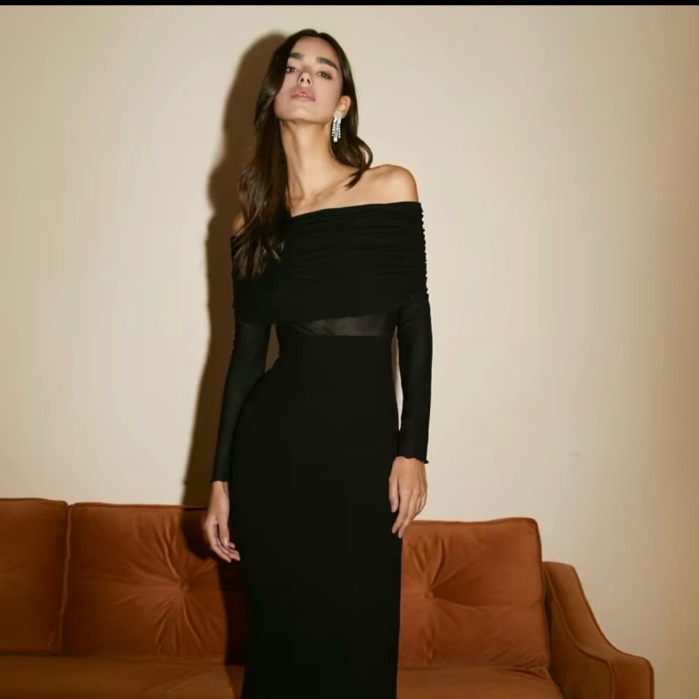 NWT Commense Elegant Black Off-Shoulder Dress